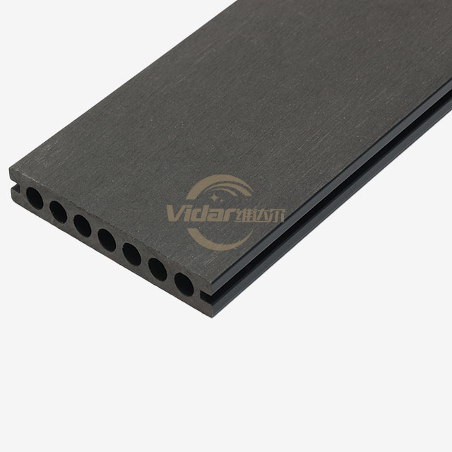 140X22mm 3D-preget rund hul Wpc Decking Charcoal Wpc Deckong for Gallery Road