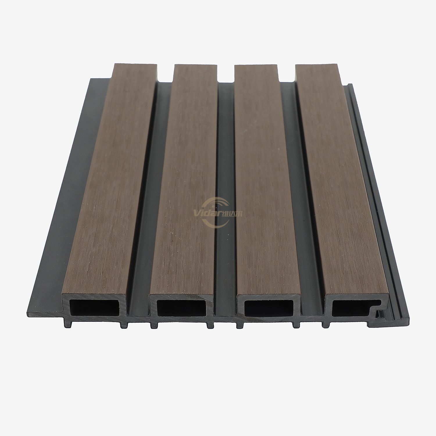 Populær 219*26 Utendørs Veggpanel Fade Resistant WPC veggkledning 219X26 mm riflet tre Plast Kompositt Veggpanel med tofarget struktur