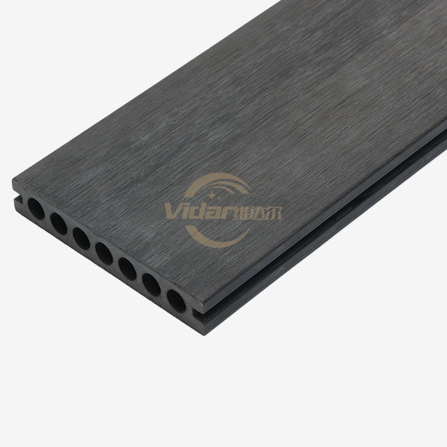 140X22mm 3D-preget rund hul Wpc Decking Charcoal Wpc Deckong for Gallery Road